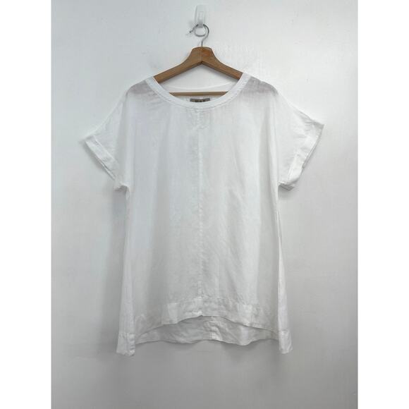 FLAX Linen Coastal Lightweight Boxy Relaxed Basic Rolled Short Sleeve Top -Med - Picture 2 of 10
